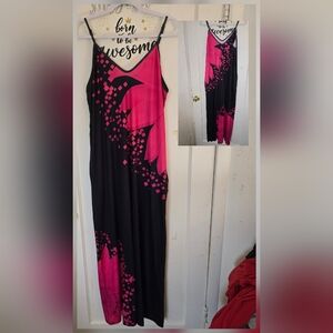 Women's Maxi Sunflower Dress Sleeveless Black And Pink